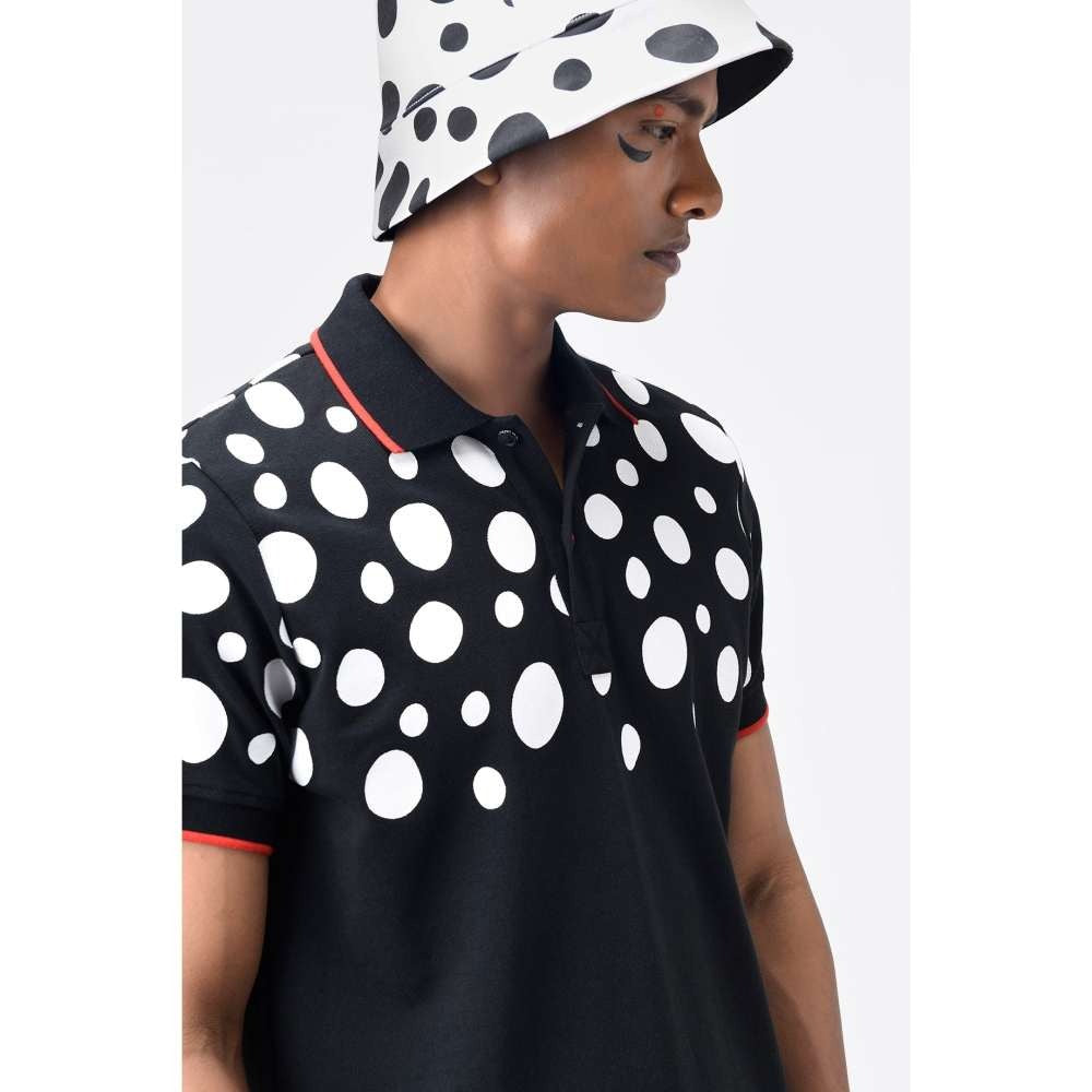 Genes Lecoanet Hemant Black & White Polka Dot Printed Mens Polo T-Shirt