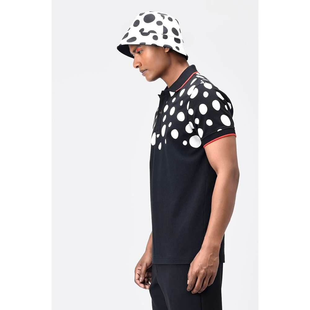 Genes Lecoanet Hemant Black & White Polka Dot Printed Mens Polo T-Shirt
