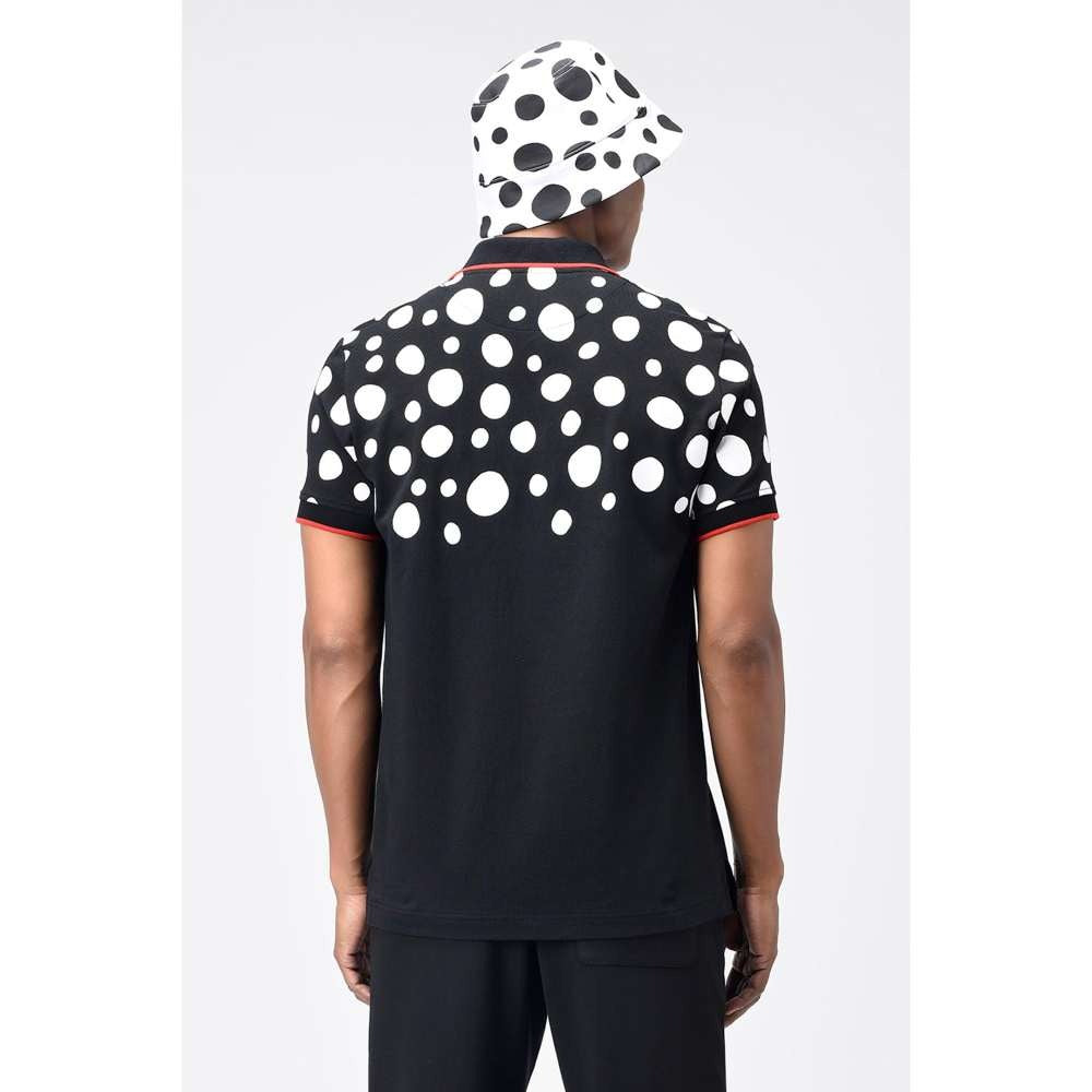 Genes Lecoanet Hemant Black & White Polka Dot Printed Mens Polo T-Shirt