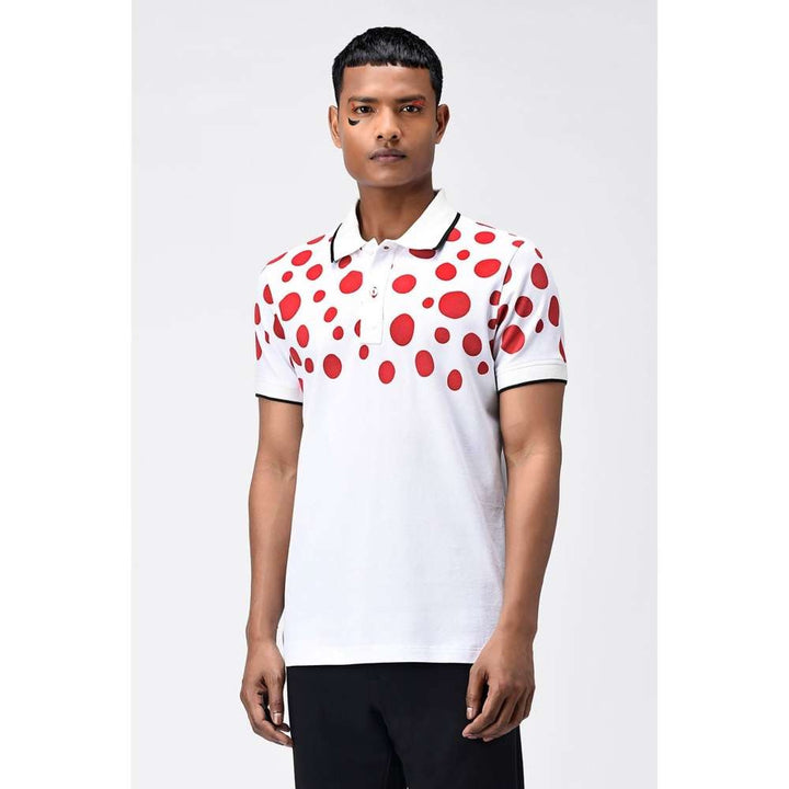 Genes Lecoanet Hemant Red Polka Dot Printed Mens Polo T-Shirt
