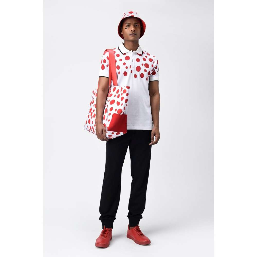 Genes Lecoanet Hemant Red Polka Dot Printed Mens Polo T-Shirt