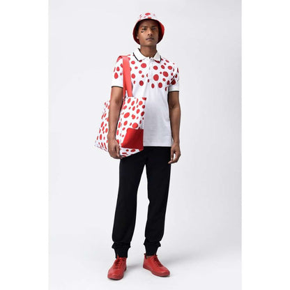 Genes Lecoanet Hemant Red Polka Dot Printed Mens Polo T-Shirt