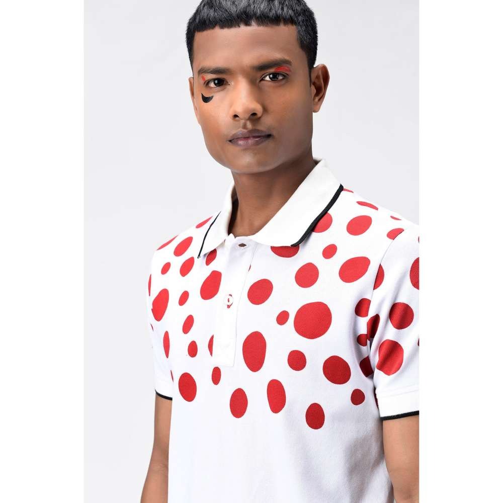 Genes Lecoanet Hemant Red Polka Dot Printed Mens Polo T-Shirt