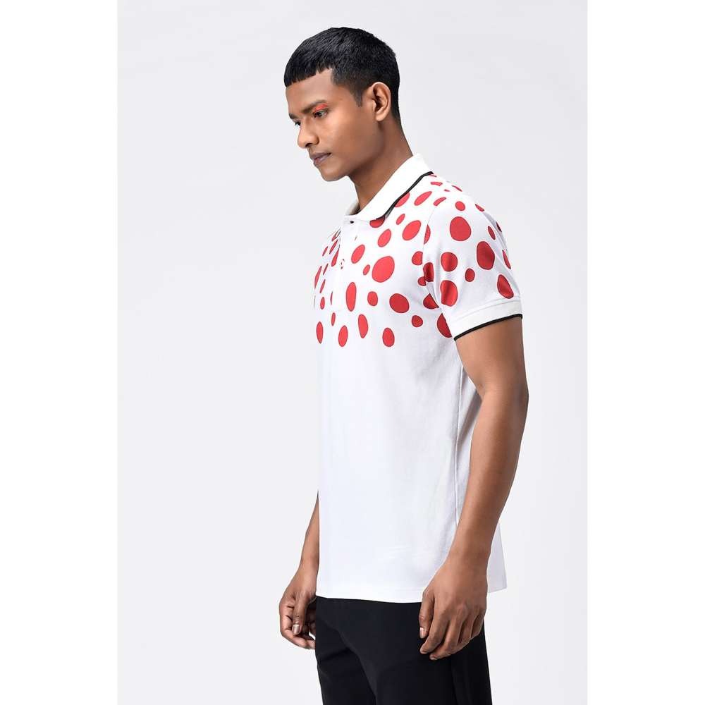Genes Lecoanet Hemant Red Polka Dot Printed Mens Polo T-Shirt