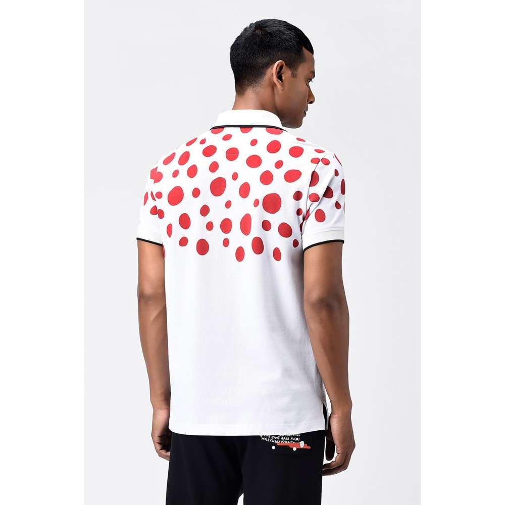 Genes Lecoanet Hemant Red Polka Dot Printed Mens Polo T-Shirt