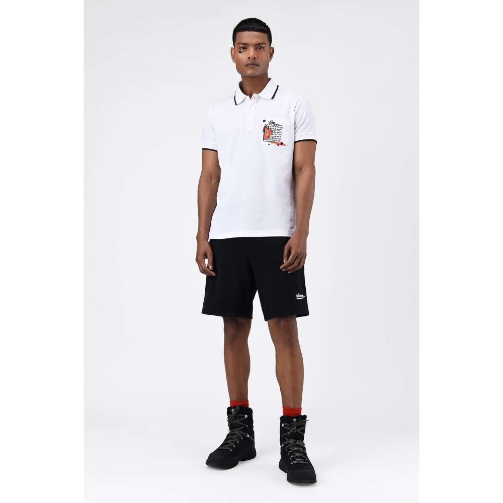 Genes Lecoanet Hemant White Printed Mens Polo T-Shirt