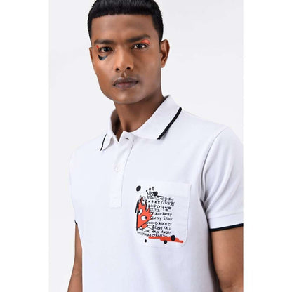 Genes Lecoanet Hemant White Printed Mens Polo T-Shirt