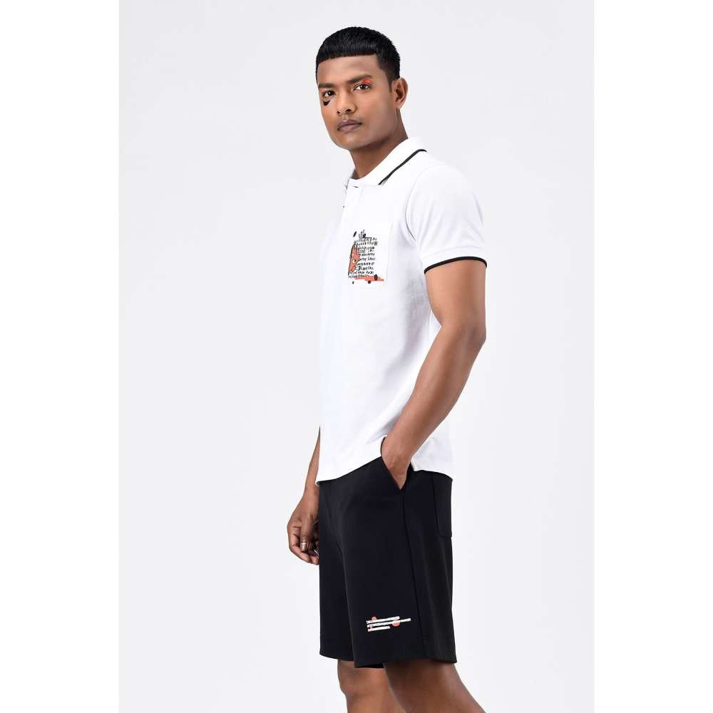 Genes Lecoanet Hemant White Printed Mens Polo T-Shirt