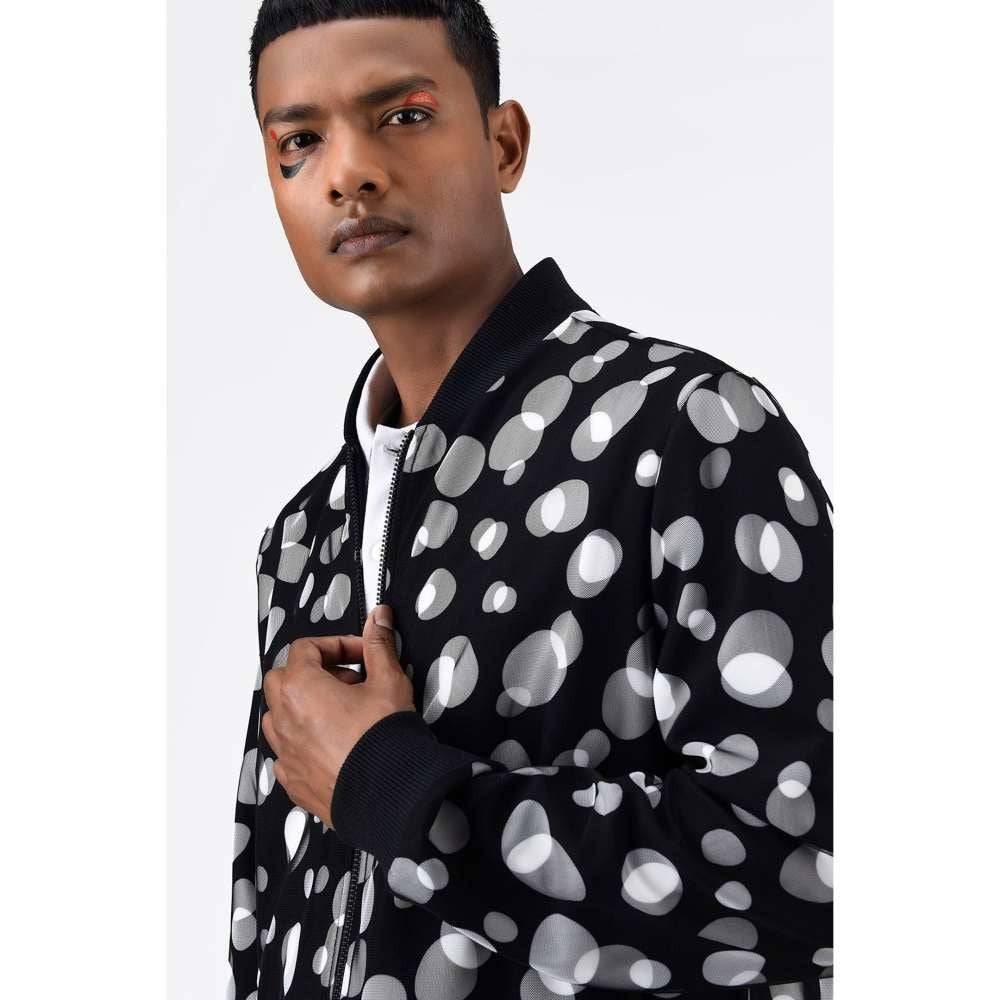 Genes Lecoanet Hemant Black Polka Dot Tulle Mens Bomber Jacket