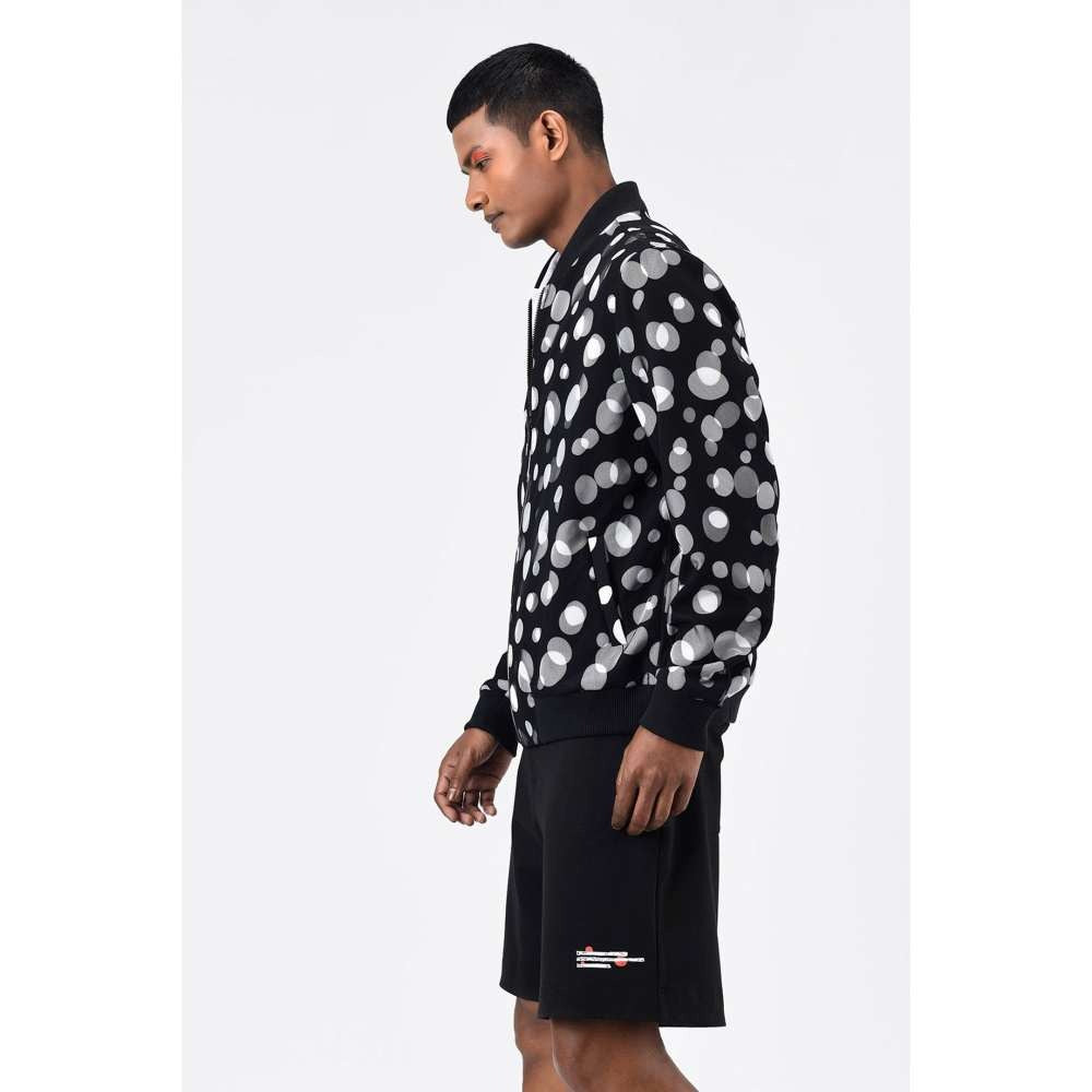 Genes Lecoanet Hemant Black Polka Dot Tulle Mens Bomber Jacket