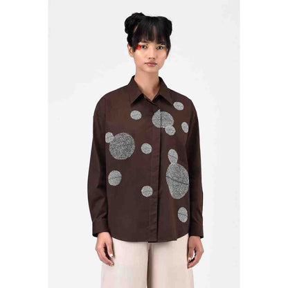 Genes Lecoanet Hemant Umber Brown Embroidered Womens Shirt