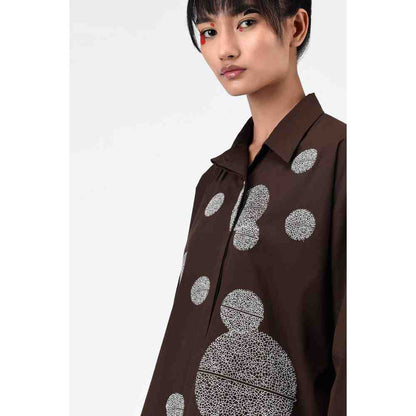 Genes Lecoanet Hemant Umber Brown Embroidered Womens Shirt