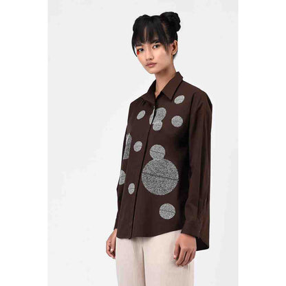 Genes Lecoanet Hemant Umber Brown Embroidered Womens Shirt