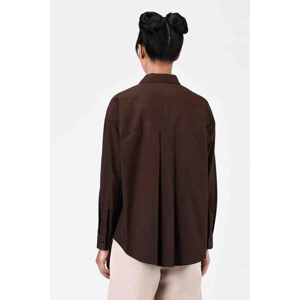 Genes Lecoanet Hemant Umber Brown Embroidered Womens Shirt