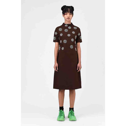 Genes Lecoanet Hemant Umber Brown High Neck Embroidered Dress