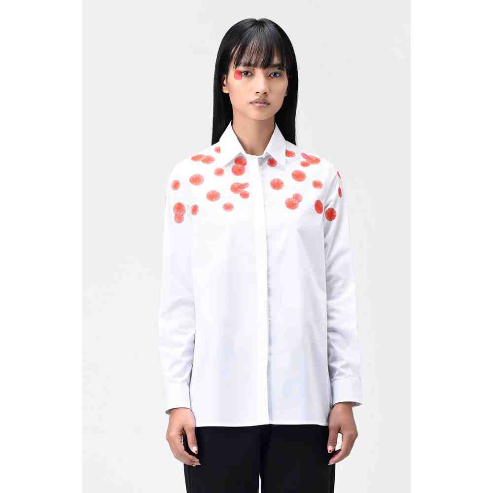 Genes Lecoanet Hemant White Embroidered Polka Womens Shirt