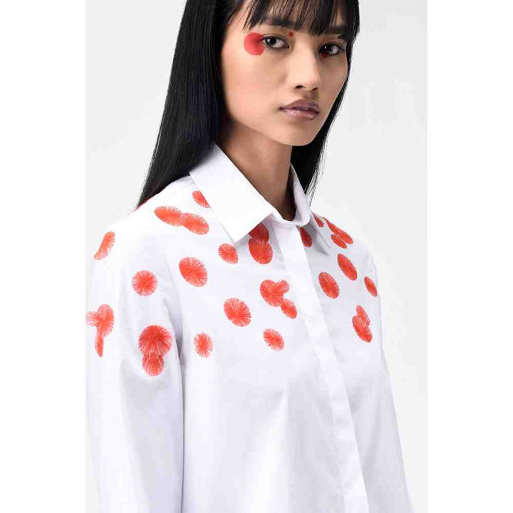 Genes Lecoanet Hemant White Embroidered Polka Womens Shirt