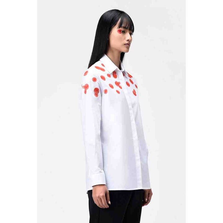 Genes Lecoanet Hemant White Embroidered Polka Womens Shirt