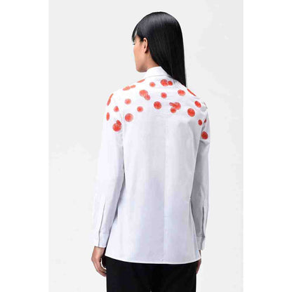 Genes Lecoanet Hemant White Embroidered Polka Womens Shirt