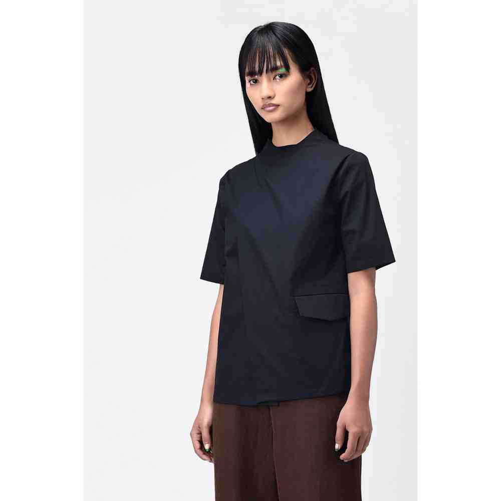 Genes Lecoanet Hemant Black High Neck Top with Darts