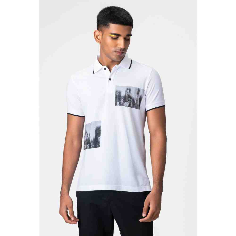 Genes Lecoanet Hemant Ivory Printed Polo T Shirt