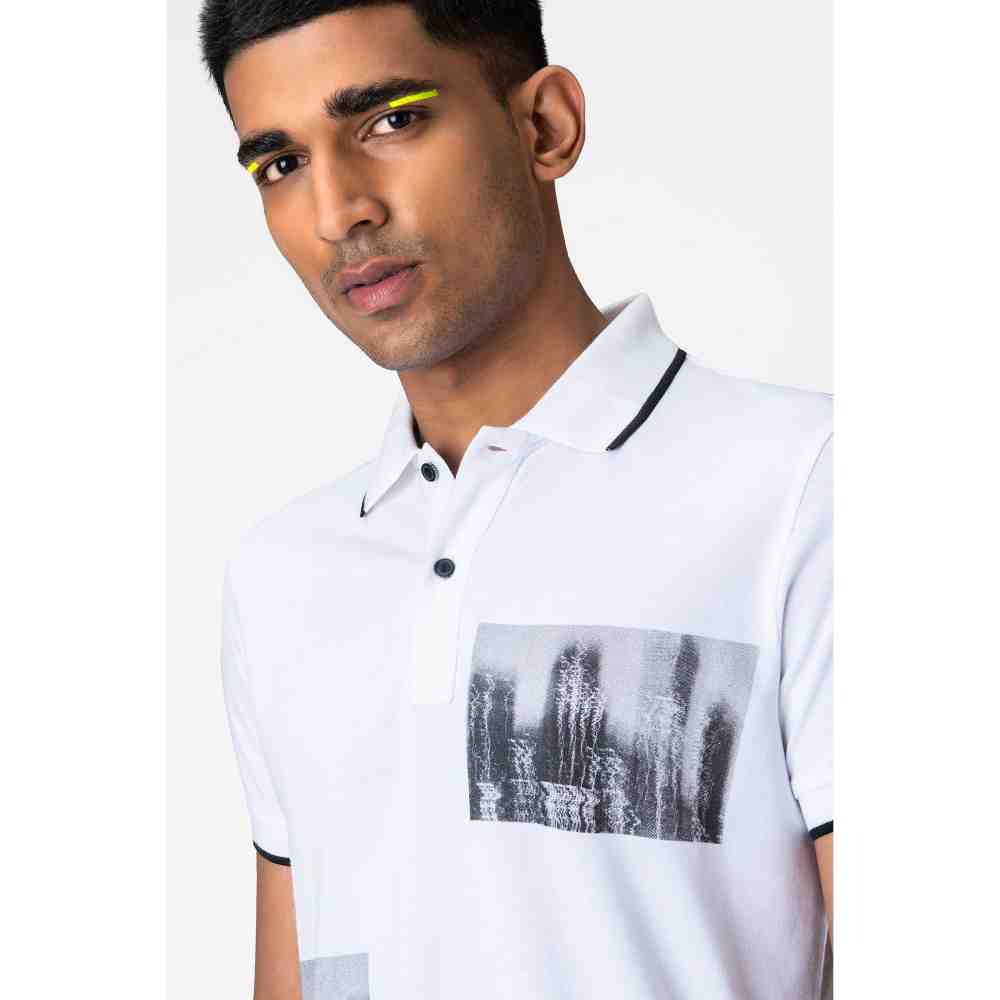 Genes Lecoanet Hemant Ivory Printed Polo T Shirt