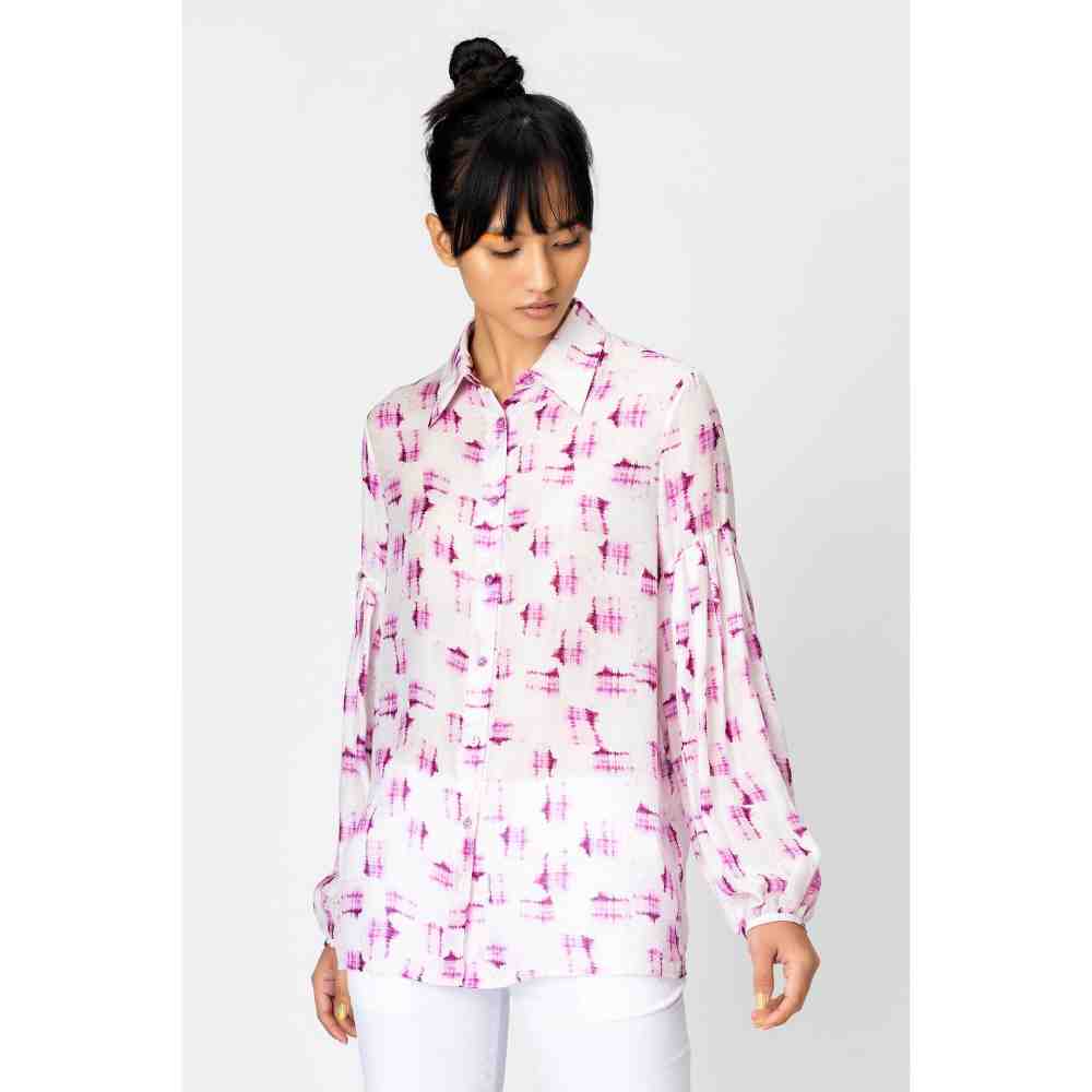 Genes Lecoanet Hemant Orchid Pink Puffed Sleeve Printed Womens Shirt
