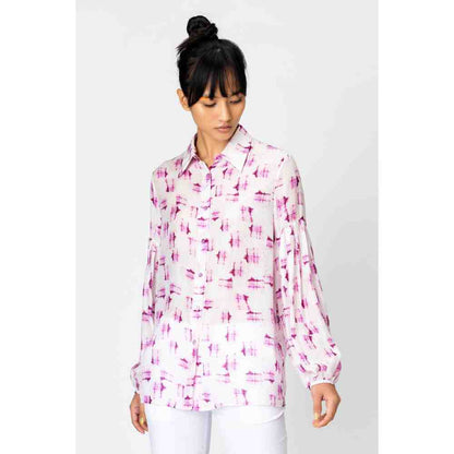 Genes Lecoanet Hemant Orchid Pink Puffed Sleeve Printed Womens Shirt