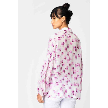 Genes Lecoanet Hemant Orchid Pink Puffed Sleeve Printed Womens Shirt