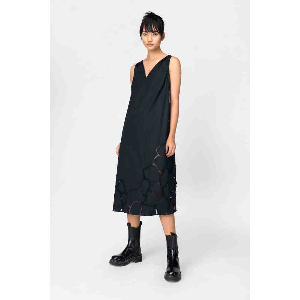 Genes Lecoanet Hemant Black A-Line Dress Embroidered with Tulle and Bugle Beads