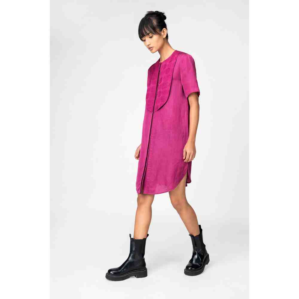 Genes Lecoanet Hemant Orchid Embroidered Yoke Satin Orchid Dress