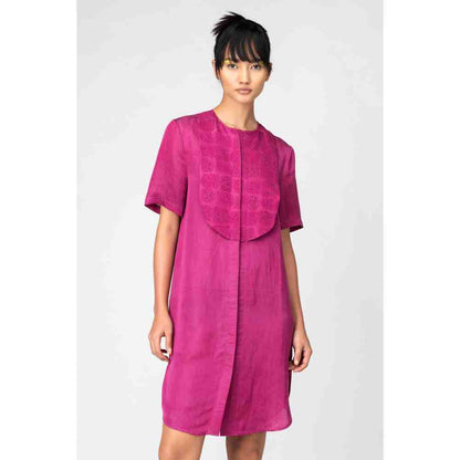 Genes Lecoanet Hemant Orchid Embroidered Yoke Satin Orchid Dress