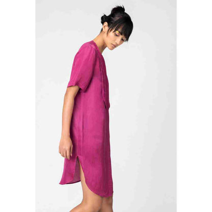 Genes Lecoanet Hemant Orchid Embroidered Yoke Satin Orchid Dress