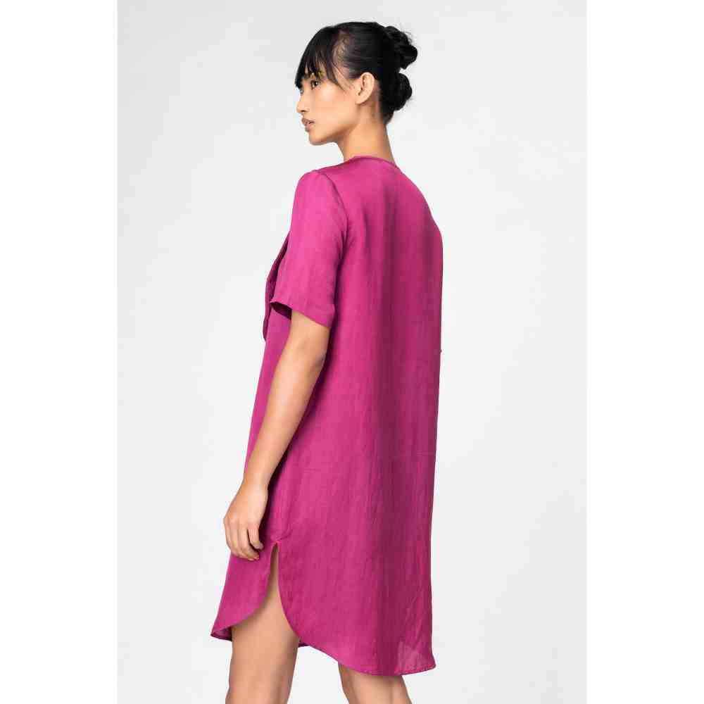 Genes Lecoanet Hemant Orchid Embroidered Yoke Satin Orchid Dress