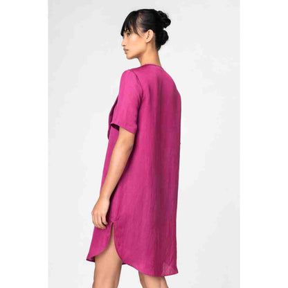 Genes Lecoanet Hemant Orchid Embroidered Yoke Satin Orchid Dress