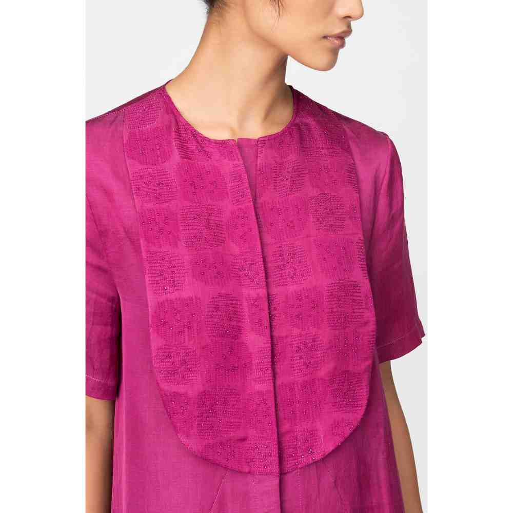 Genes Lecoanet Hemant Orchid Embroidered Yoke Satin Orchid Dress