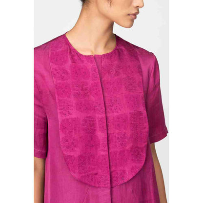 Genes Lecoanet Hemant Orchid Embroidered Yoke Satin Orchid Dress
