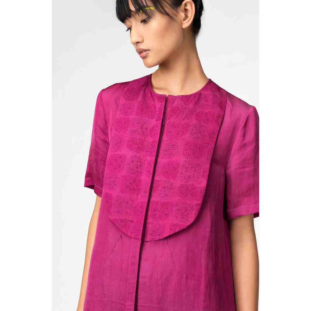 Genes Lecoanet Hemant Orchid Embroidered Yoke Satin Orchid Dress