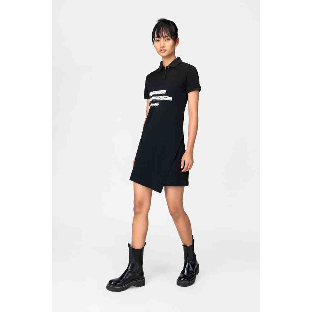 Genes Lecoanet Hemant Black Logo Dress with Asymmetric Hemline