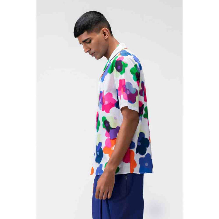 Genes Lecoanet Hemant Multicolored Floral Print Mens Shirt with Cuban Collar