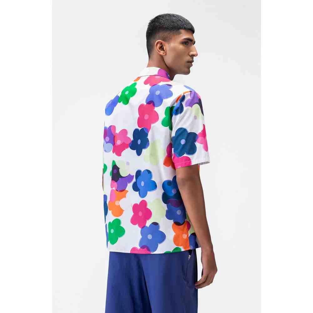 Genes Lecoanet Hemant Multicolored Floral Print Mens Shirt with Cuban Collar