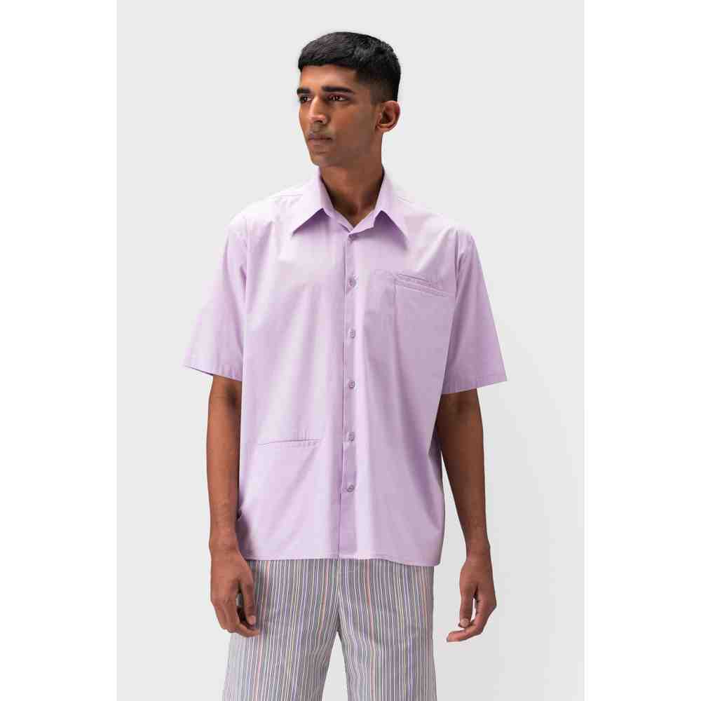 Genes Lecoanet Hemant Lilac Mens Shirt with Asymmetrical Pockets