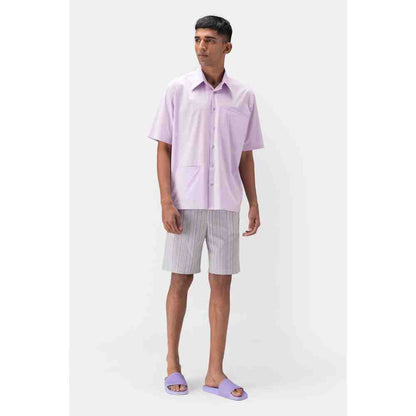 Genes Lecoanet Hemant Lilac Mens Shirt with Asymmetrical Pockets