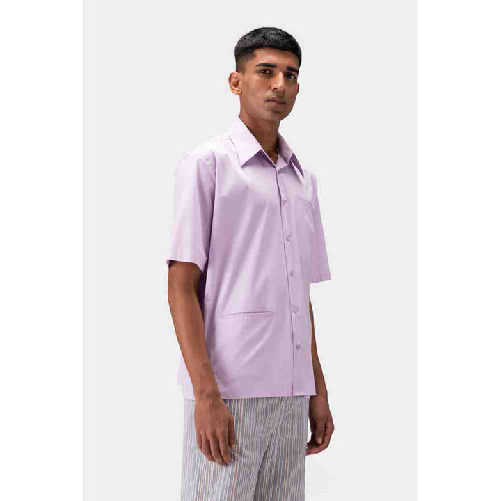 Genes Lecoanet Hemant Lilac Mens Shirt with Asymmetrical Pockets