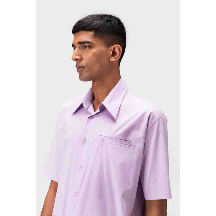 Genes Lecoanet Hemant Lilac Mens Shirt with Asymmetrical Pockets