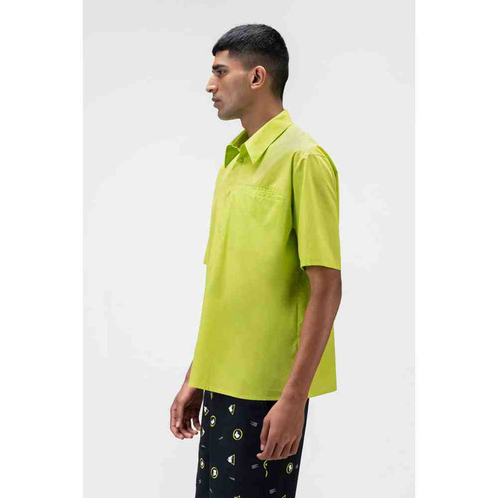 Genes Lecoanet Hemant Green Mens Shirt with Asymmetrical Pockets