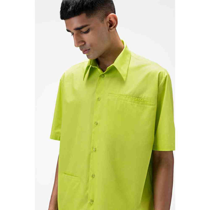 Genes Lecoanet Hemant Green Mens Shirt with Asymmetrical Pockets