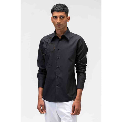 Genes Lecoanet Hemant Mens Shirt with Cutout Embroidery