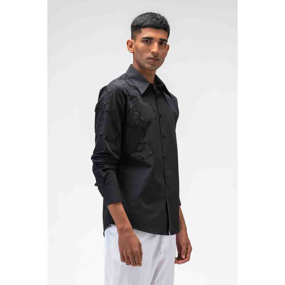 Genes Lecoanet Hemant Mens Shirt with Cutout Embroidery