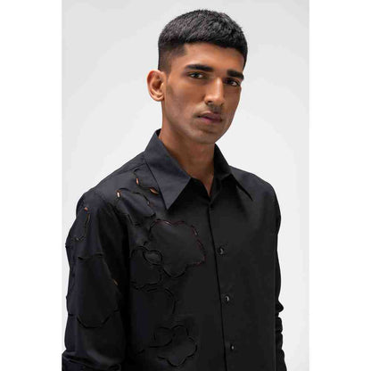 Genes Lecoanet Hemant Mens Shirt with Cutout Embroidery